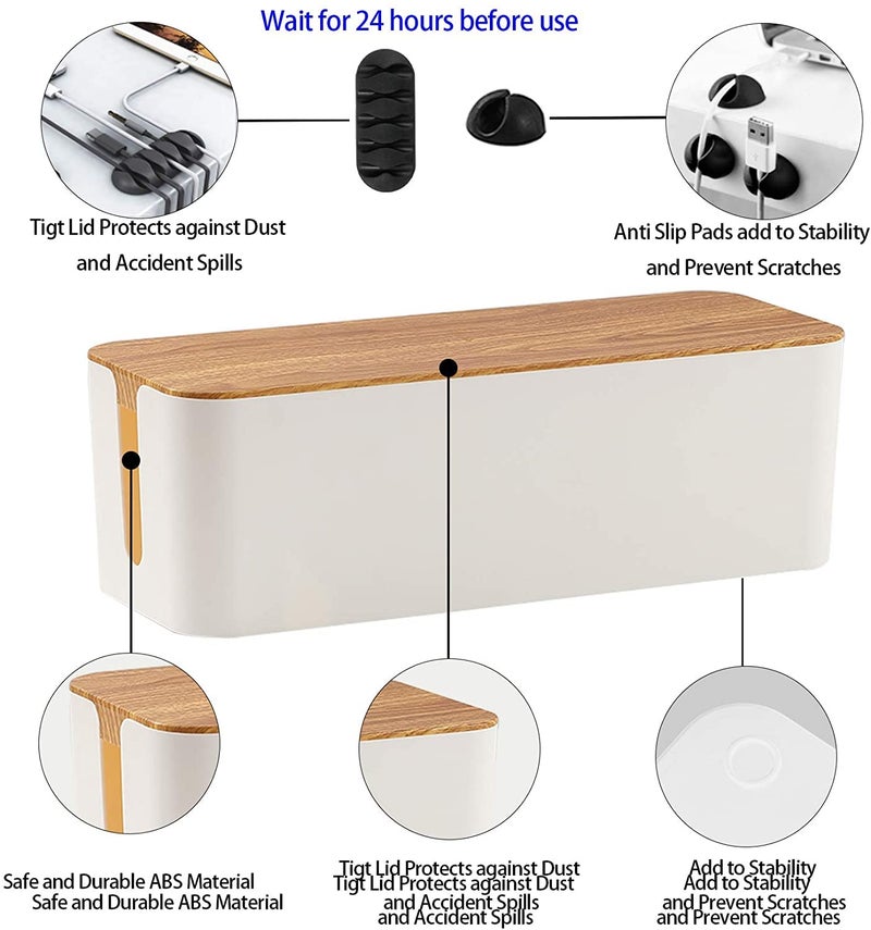 TIPAKKA cable wire organizer box cable manager box for office,home (wooden, white big) size: 40.5 * 15.7 * 13.6 cm - Image 4