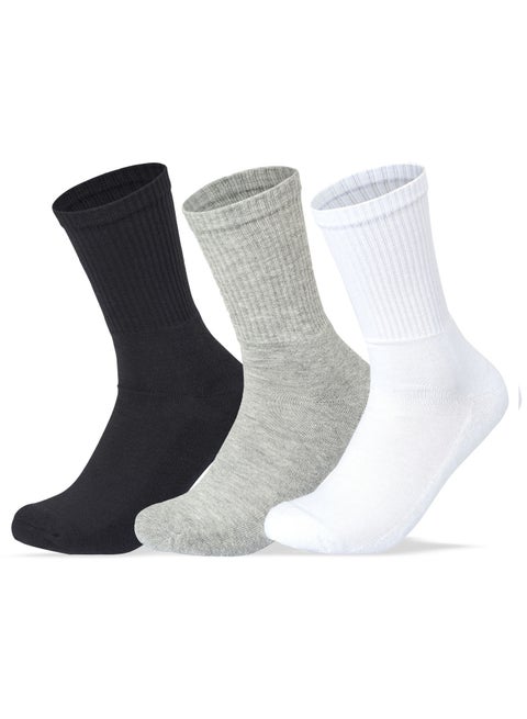 Women Set of 3 Half Terry Sport Long Socks Plain Black-White-Grey 36-40 EU
