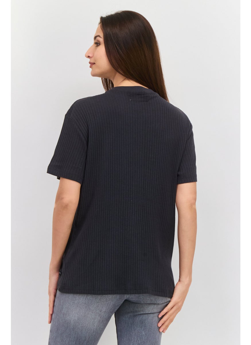 Modern Culture Women Round Neck Short Sleeves Rib T-Shirt, Grey  - Image 3
