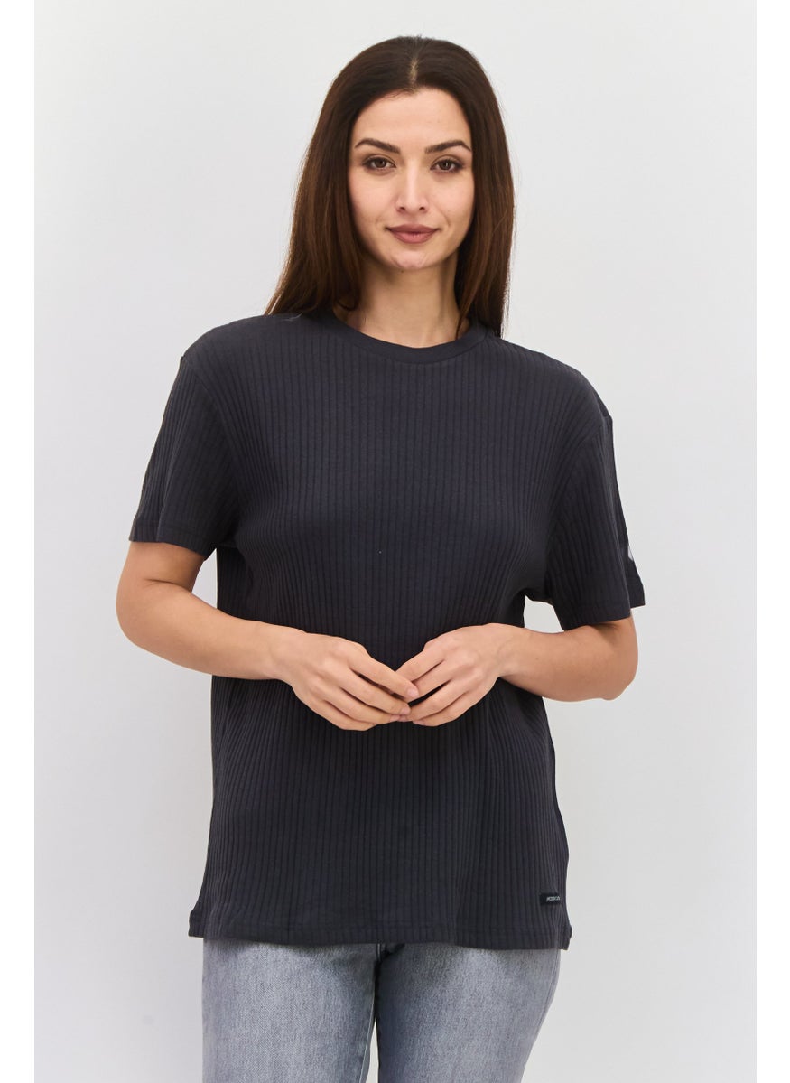 Modern Culture Women Round Neck Short Sleeves Rib T-Shirt, Grey  - Image 1