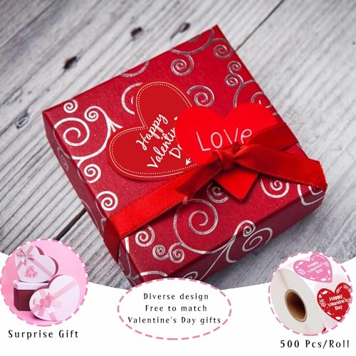 Well Tile 2 Inch Red Happy Valentine's Day Sticker Labels Heart Valentine's Love Decorative Stickers - Valentine's Day Decorations Heart Sticker for Scrapbooking or Embellishment 500 Pcs/Roll - Image 5