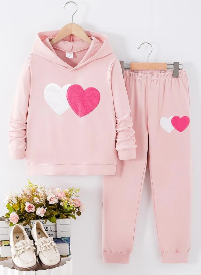 Take Two Take Two Girls Heart Patchwork Hoodie and Joggers Set