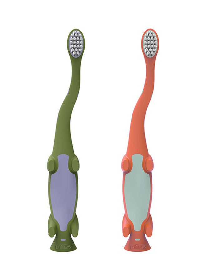 Dr. Brown’s Pack Of 2 Toddler Toothbrush, Dinosaur, Green/Orange - Image 2