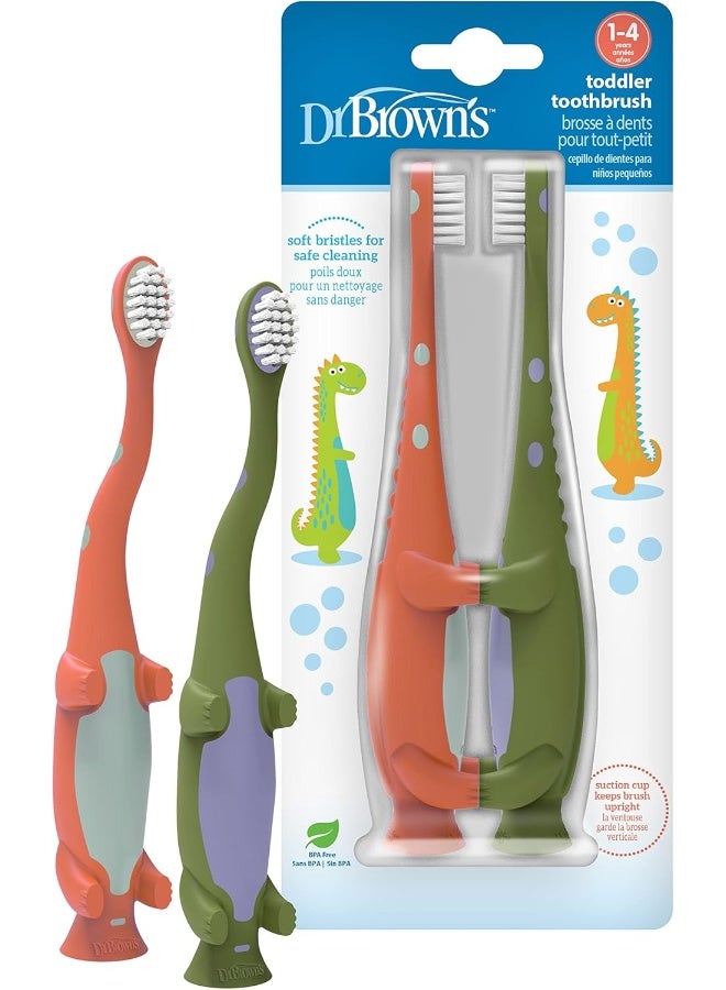 Dr. Brown’s Pack Of 2 Toddler Toothbrush, Dinosaur, Green/Orange - Image 3