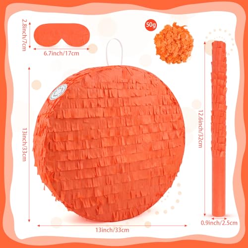 Abilat Orange Round Pinata with Stick Blindfold and Confetti DIY Blank Pinata for Adults Kids Birthday Party Supplies Carnivals Thanksgiving Decorations - Image 5