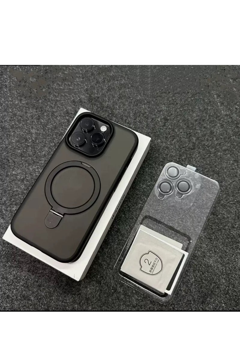 ايليجو حافظة iPhone 16 Pro Max مع حامل مغناطيسي غير مرئي، 【حماية كاملة من الصدمات】غطاء هاتف غير لامع مع حاملة مغناطيسية لـ Apple 16 Pro Max (2024) (أسود) - Image 2