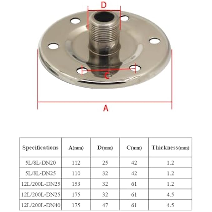 فلانج لاستبدال غشاء EPDM وعاء التمدد خزان هيدروليكي مضغوط خزان ضغط هيدروسفير صحي (110X32MM ستانلس ستيل) - Image 2