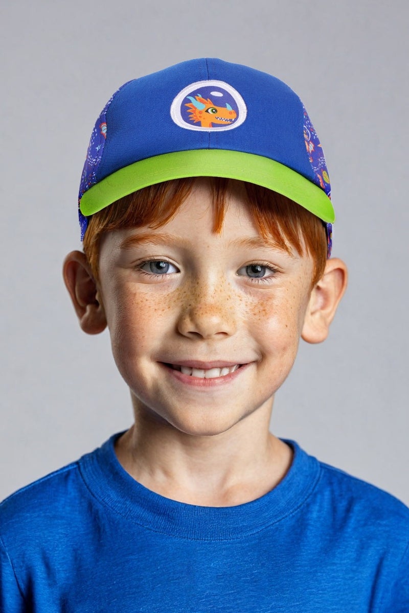 Milk & Moo Kids Cap for Ages 7-10, Cap for Boys, Dragon Embroidery Baseball Cap, Glittery Blue and Green Cap, Adjustable Velcro Strap, Breathable Material, Sun Protection Design – Made in Turkey  - Image 1