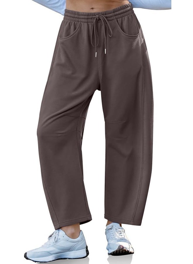 TARSE Women's Barrel Sweatpants Loose Fit Lounge Pants Casual Wide Leg Pants Cotton Comfy Elastic Waist Joggers with Pockets, Coffee, XXL - Image 1
