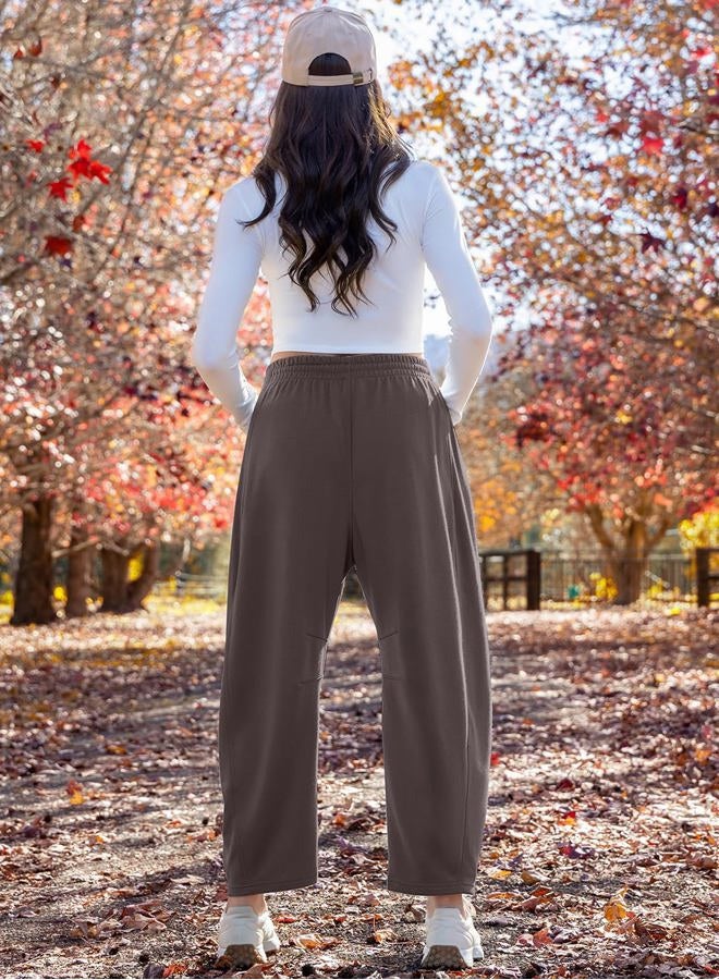 TARSE Women's Barrel Sweatpants Loose Fit Lounge Pants Casual Wide Leg Pants Cotton Comfy Elastic Waist Joggers with Pockets, Coffee, XXL - Image 5