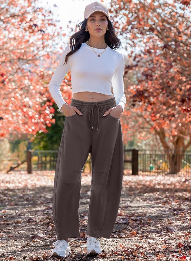 TARSE Women's Barrel Sweatpants Loose Fit Lounge Pants Casual Wide Leg Pants Cotton Comfy Elastic Waist Joggers with Pockets, Coffee, XXL - Image 3