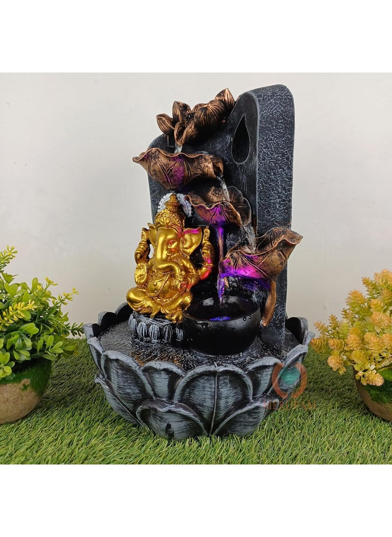 MERUPAM Merupam Ganesha Tabletop Waterfall Fountain with LED Meditation Relaxing Indoor Decoration Zen Fountain for Home Office Bedroom Decoration MVARGanesh Gold Ganesh Leaf  - Image 3