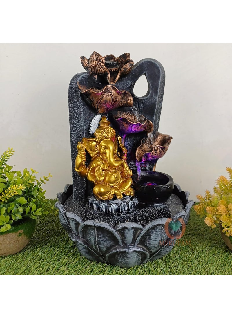 MERUPAM Merupam Ganesha Tabletop Waterfall Fountain with LED Meditation Relaxing Indoor Decoration Zen Fountain for Home Office Bedroom Decoration MVARGanesh Gold Ganesh Leaf  - Image 2