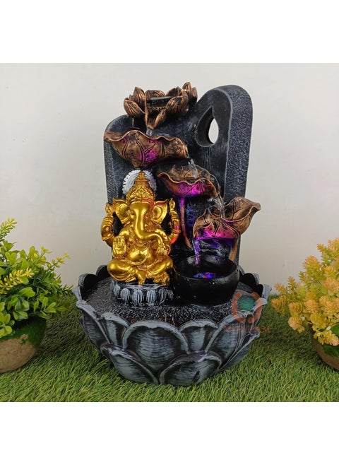 Merupam Ganesha Tabletop Waterfall Fountain with LED Meditation Relaxing Indoor Decoration Zen Fountain for Home Office Bedroom Decoration MVARGanesh Gold Ganesh Leaf