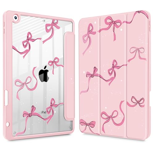 May Chen for iPad 9th Generation with Pencil Holder, iPad 8th/7th Gen Case 10.2-inch, [Penceil Holder] Trifold Stand Auto Wake/Sleep Clear TPU Protection Back Cover, Pink Bows - Image 1