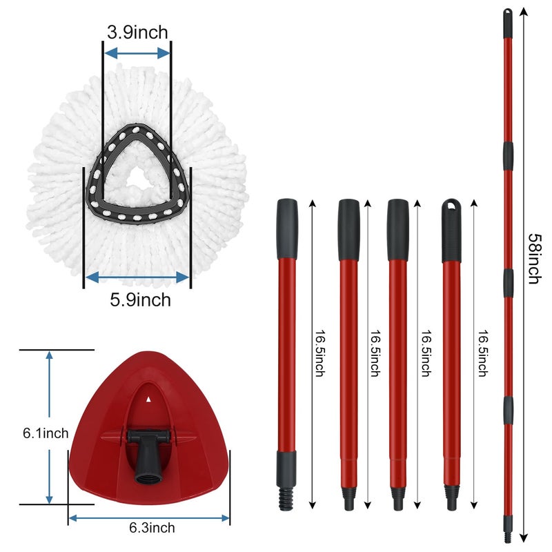 GFRED Mop Replace Heads Mop Handle and Mop Base Replacement for O Cedar EasyWring 1-Tank Spin Mop System, 2 Microfiber Mop Head Refills, 4-Section Iron Mop Handle 30-58in and 1 Mop Head Cover Set(No Bucket) - Image 2