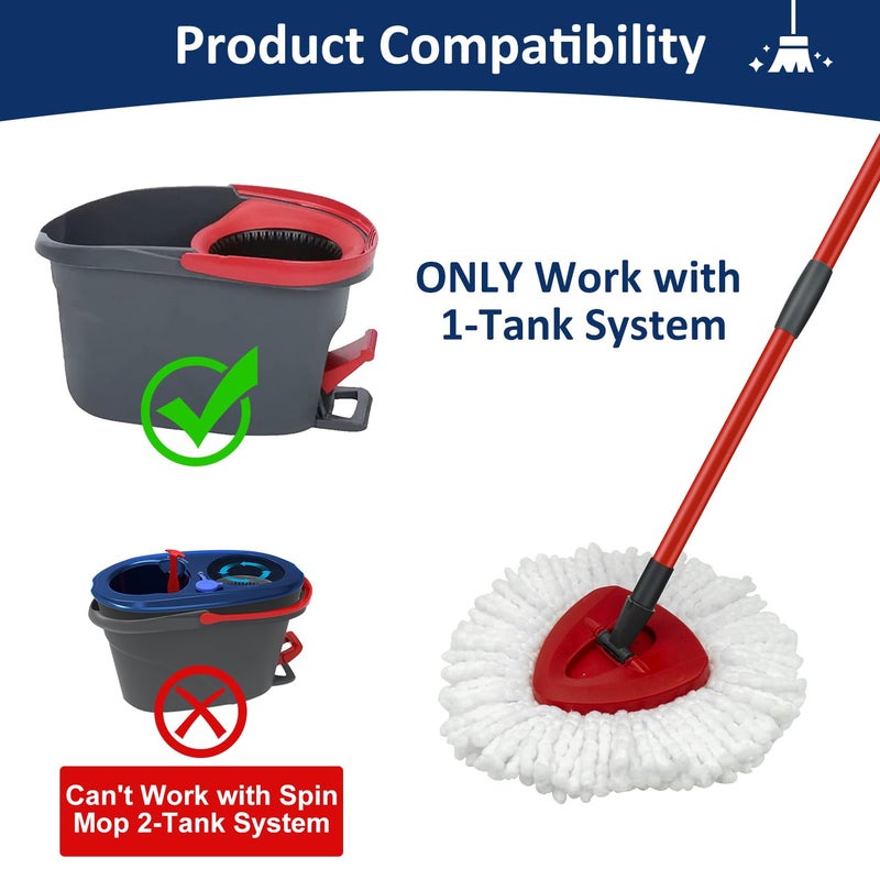 GFRED Mop Replace Heads Mop Handle and Mop Base Replacement for O Cedar EasyWring 1-Tank Spin Mop System, 2 Microfiber Mop Head Refills, 4-Section Iron Mop Handle 30-58in and 1 Mop Head Cover Set(No Bucket) - Image 3