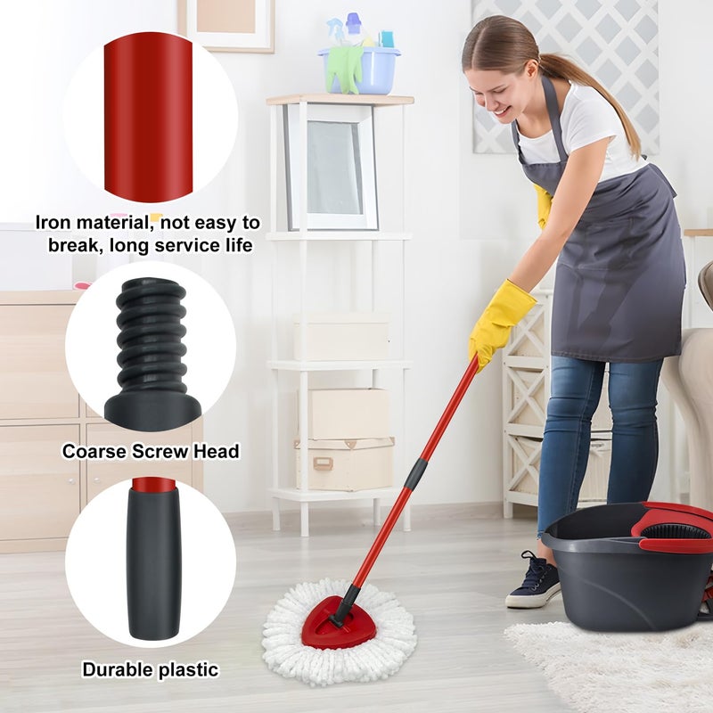 GFRED Mop Replace Heads Mop Handle and Mop Base Replacement for O Cedar EasyWring 1-Tank Spin Mop System, 2 Microfiber Mop Head Refills, 4-Section Iron Mop Handle 30-58in and 1 Mop Head Cover Set(No Bucket) - Image 4