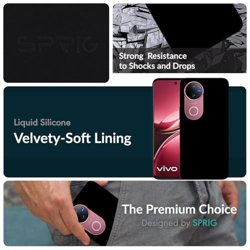 SPRIG متوافق مع Vivo T4R 5G غطاء خلفي فاخر من SilkTone مقاوم للصدمات ومختبر ضد السقوط للهواتف المحمولة للرجال والنساء والأولاد والبنات مع حماية الكاميرا (أسود) - Image 2