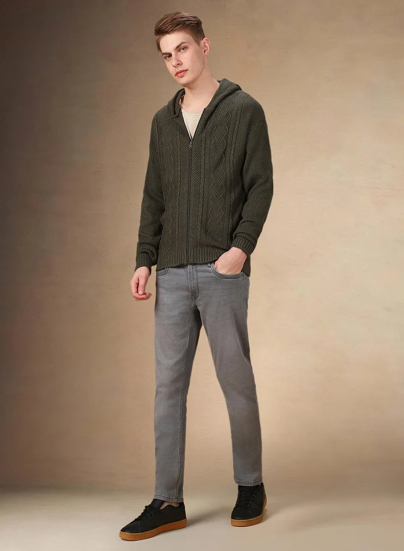دينيس لينغو Men's Olive 100% Acrylic Solid Regular Fit Sweater