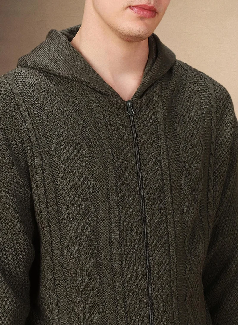 دينيس لينغو Men's Olive 100% Acrylic Solid Regular Fit Sweater
