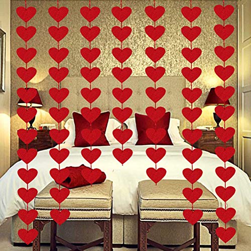 Incrizma 72 Red Hearts Felt Garland - NO DIY - Valentines Day Red Heart Hanging String Garland - Valentine Decorations - Valentines Wedding Anniversary Birthday Party Supplies, 7.5 Cm - Image 1