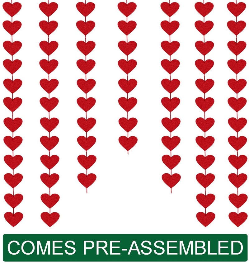 Incrizma 72 Red Hearts Felt Garland - NO DIY - Valentines Day Red Heart Hanging String Garland - Valentine Decorations - Valentines Wedding Anniversary Birthday Party Supplies, 7.5 Cm - Image 3