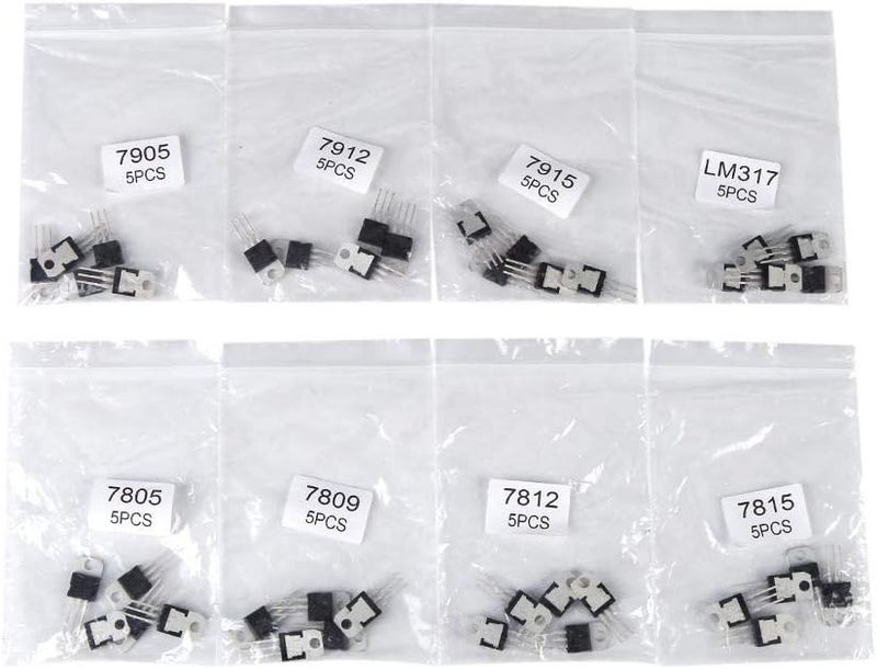 AUDBUA 40pcs 7805 7809 7812 7815 7905 7912 7915 LM317 to-220 Transistor Assortment Kit Set Containing 8 Types - Image 1