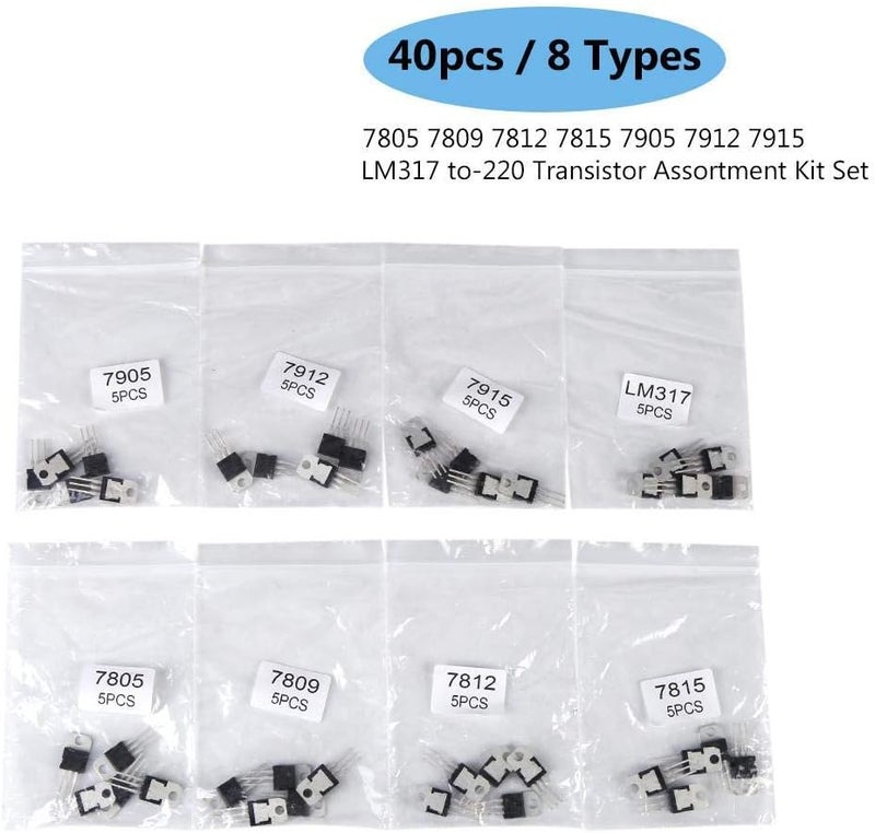 AUDBUA 40pcs 7805 7809 7812 7815 7905 7912 7915 LM317 to-220 Transistor Assortment Kit Set Containing 8 Types - Image 3