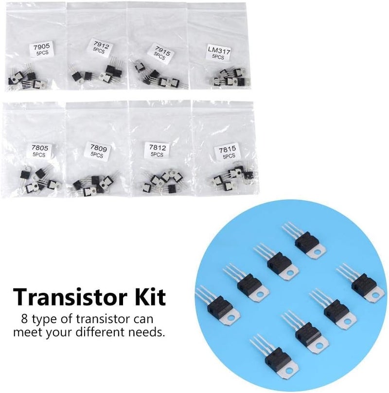 AUDBUA 40pcs 7805 7809 7812 7815 7905 7912 7915 LM317 to-220 Transistor Assortment Kit Set Containing 8 Types - Image 2
