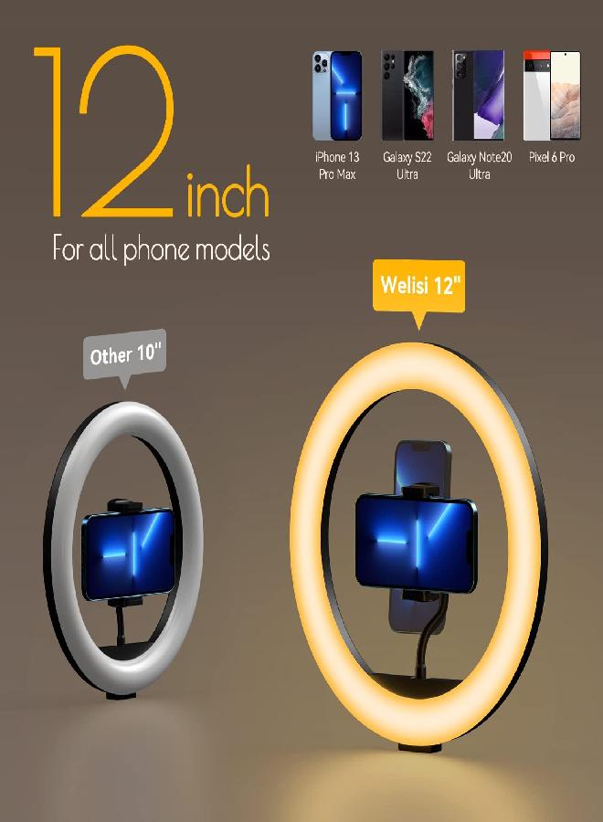 Weilisi Weilisi 12" Selfie Ring Light with 63" Tripod Stand, Dimmable LED Ring Light with Phone Holder and Wireless Remote, [2-in-1] Ring Light & Selfie Stick for Photography/Makeup/Live Stream/YouTube  - Image 3
