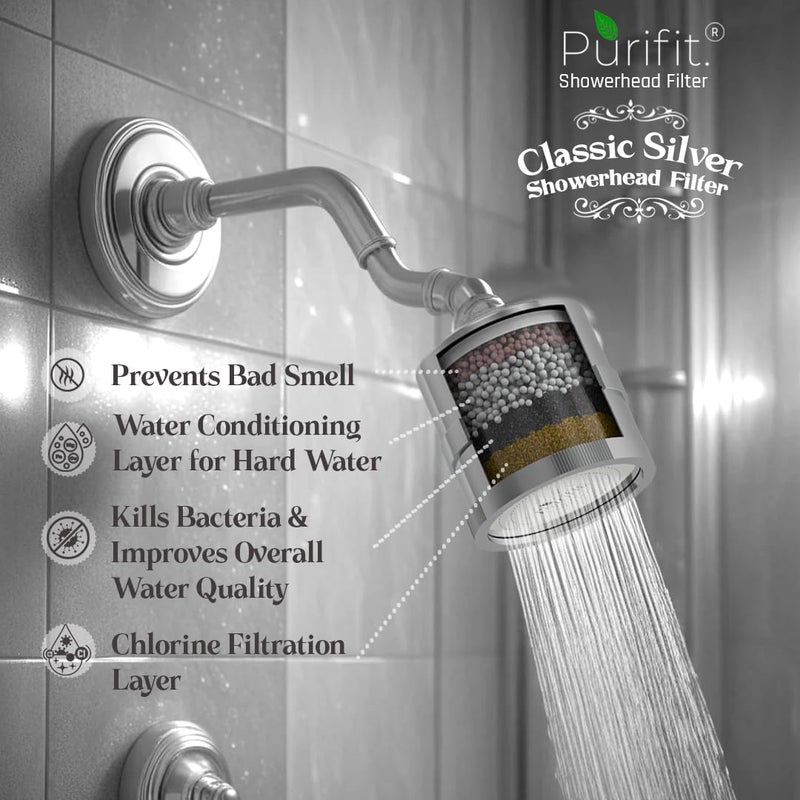 Purifit فلتر رأس الدش Purifit لتليين المياه العسرة وإزالة الكلور حزمة فضية من 1 - Image 2