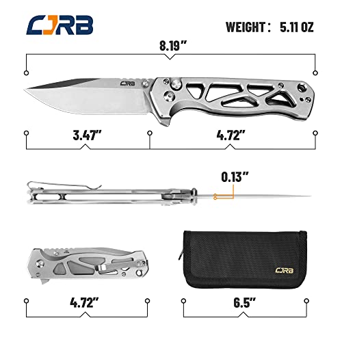 CJRB CUTLERY Folding Pocket Knife Chord(J1927) Flipper Button Lock EDC Gentleman Knife with AR-RPM9 Steel Blade and Silver Steel Handle Foldable Outdoor Carry for Men Women Gift - Image 3