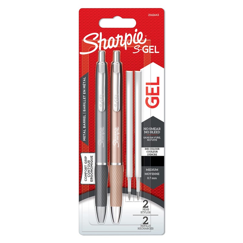 Sharpie S-Gel | Metal Gel Pens | Medium Point (0.7mm) | Steel Grey & Rose Gold | Black Ink | 2 Pens & 2 Gel Pen Refills - Image 1