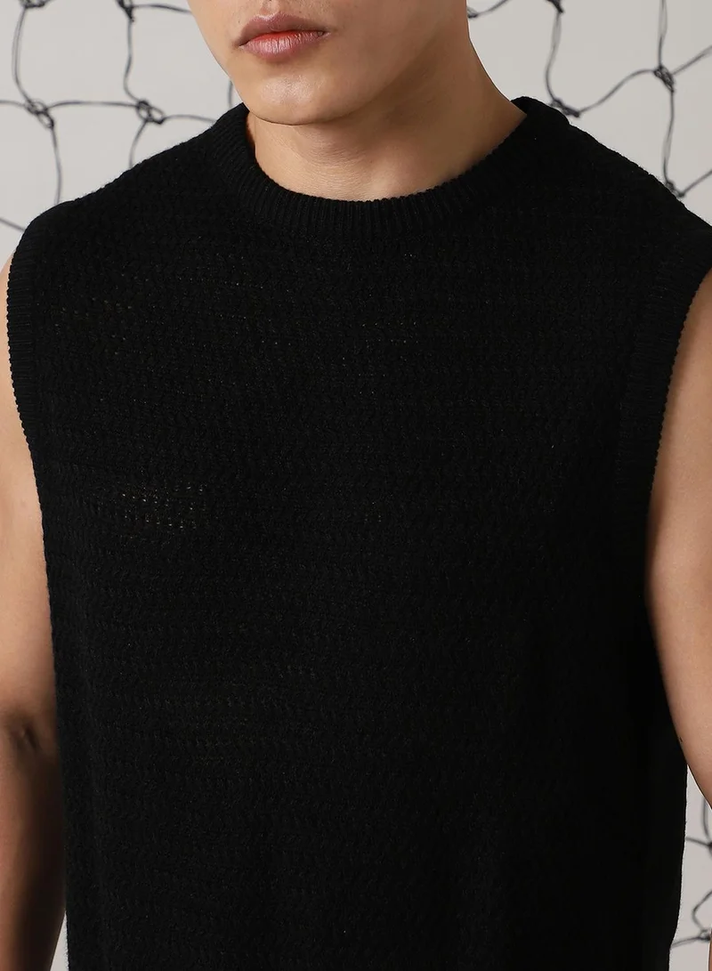 Hubberholme Men's Black 100% Acrylic Solid Oversized Sweater