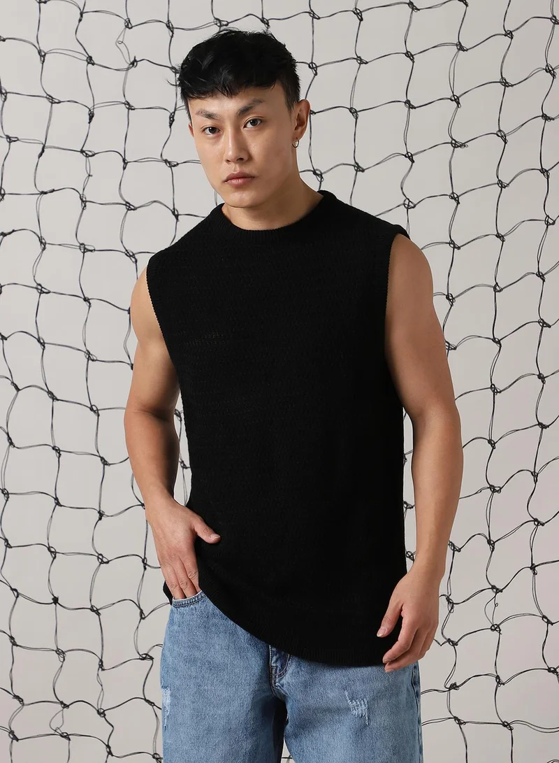 Hubberholme Men's Black 100% Acrylic Solid Oversized Sweater