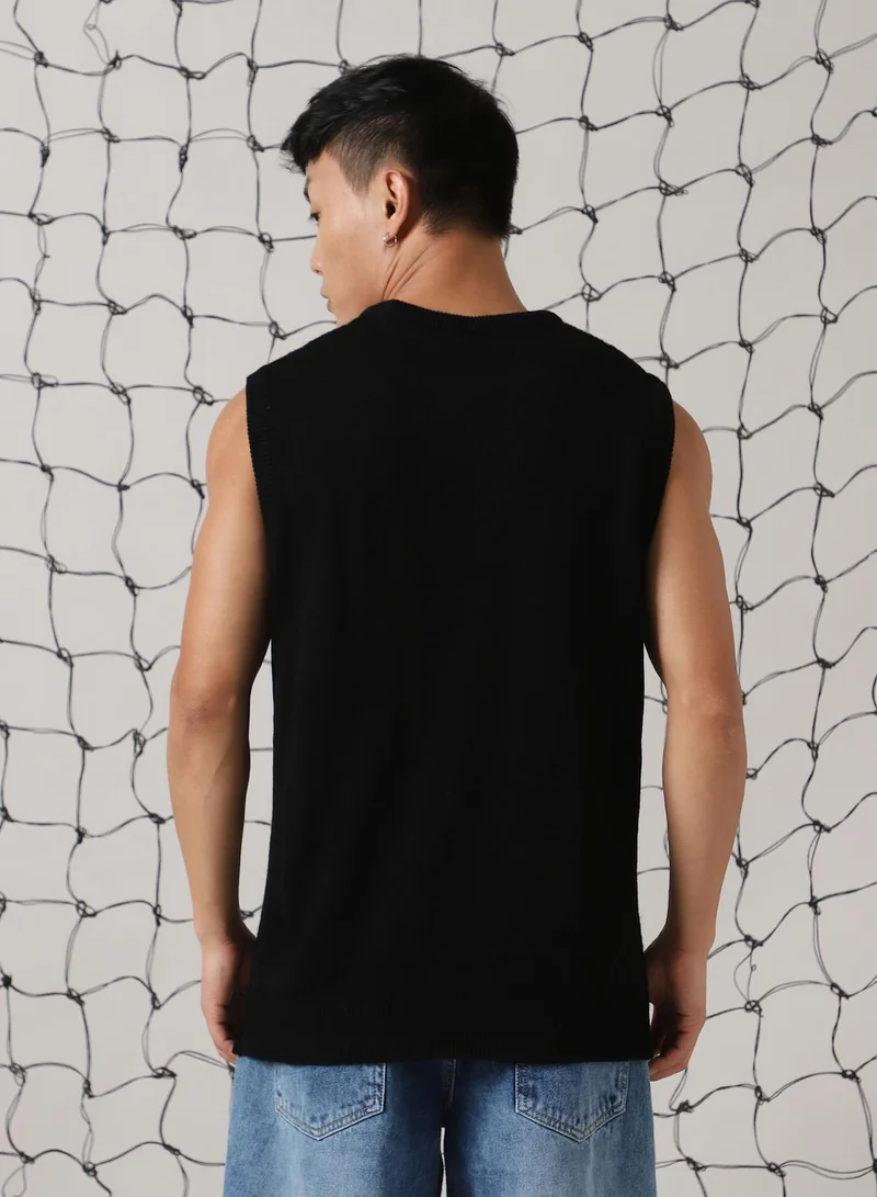 Hubberholme Men's Black 100% Acrylic Solid Oversized Sweater