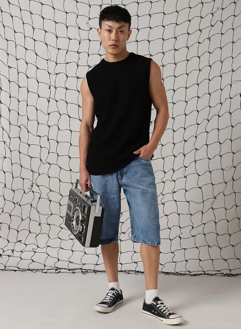 Hubberholme Men's Black 100% Acrylic Solid Oversized Sweater