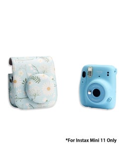 KASTWAVE Camera Bag Camera Protection Bag Vintage Floral PU Leather Camera Storage Bag with Shoulder Strap for Instax Mini 11 Fresh Green Small Daisy Camera Bag  - Image 2