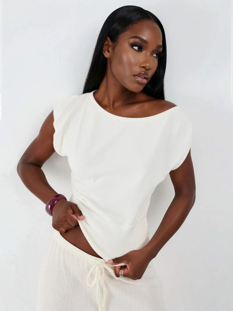 بوسيم BUSEM Boat Neck Ribbed Blouse