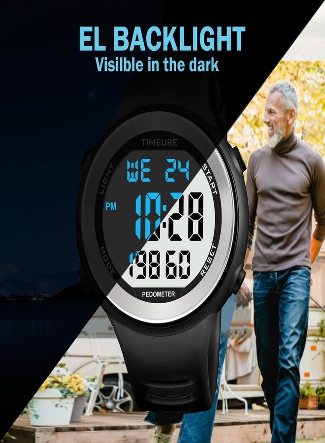 TIMEURE Sports Waterproof Pedometer Watch for Walking No Charging, No App Connection, with EL Backlight. Simple, Practical Choice for Mobile-Free Fitness Enthusiasts -2308 (Black) - Image 5