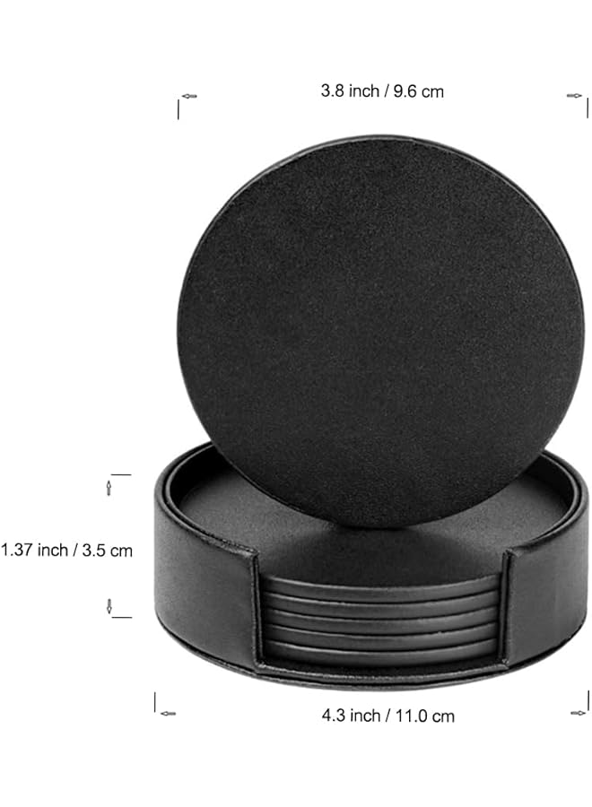 Drink Coasters Set Of 6 Leather Coasters Spill Protection For Table Desk Durable And Non Slip Leather Coaster Perfect For Common Size Glass Coffee Cup And Mug 4 Inches Black Round