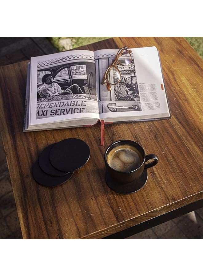 Drink Coasters Set Of 6 Leather Coasters Spill Protection For Table Desk Durable And Non Slip Leather Coaster Perfect For Common Size Glass Coffee Cup And Mug 4 Inches Black Round