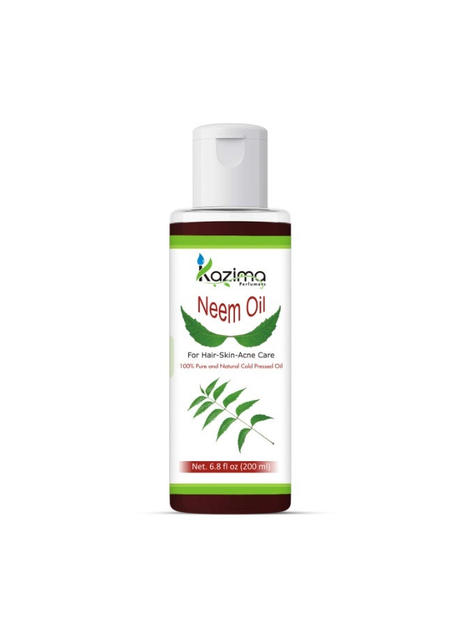 KAZIMA Neem Carrier Oil - 100% Pure Natural Oil & Undiluted Cold Pressed Refined Cosmetic Grade For Aromatherapy, Skin, Hair Care, Face (200ML) - Image 1