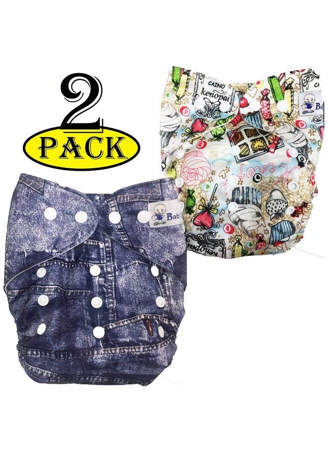 BabyMoon (Set Of 2) Premium Washable Cloth Diaper For Babies Designer Reusable Adjustable Size Waterproof Pocket Cloth Diaper Nappie (Without Inserts)  - Image 1
