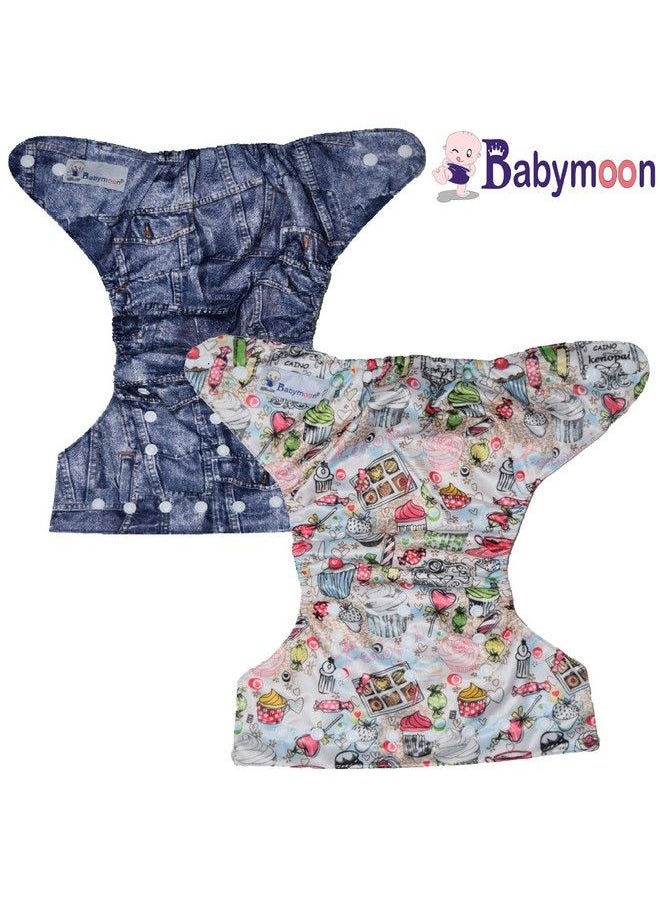 BabyMoon (Set Of 2) Premium Washable Cloth Diaper For Babies Designer Reusable Adjustable Size Waterproof Pocket Cloth Diaper Nappie (Without Inserts)  - Image 5