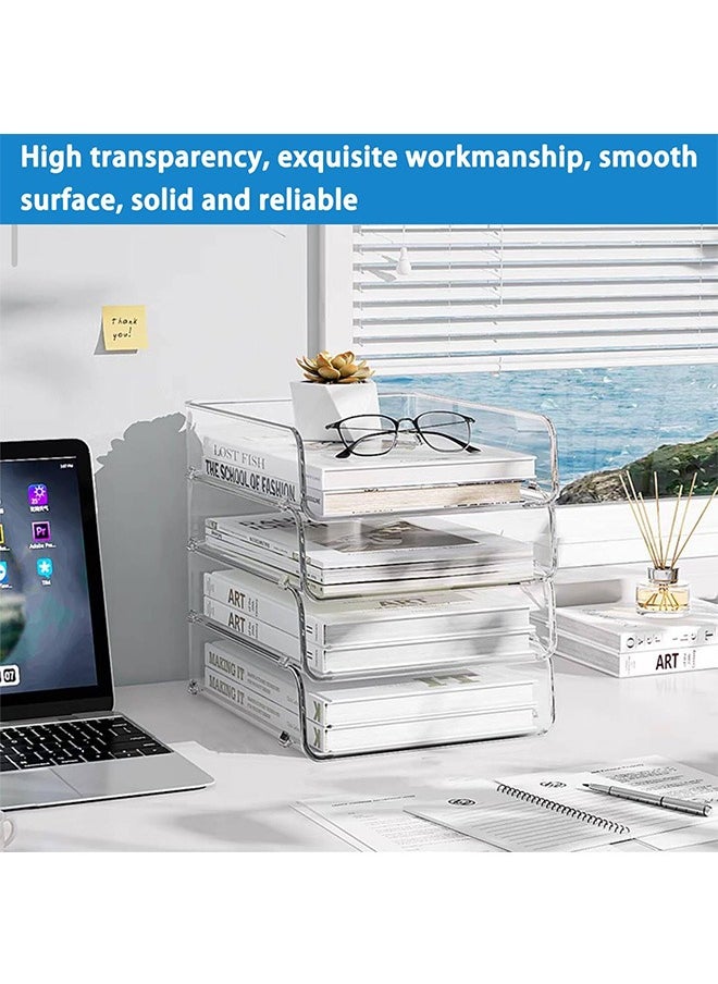 Garlo - Set of 4 Office Organization and Storage, Clear PET Letter Tray Desk Organizer, Stackable Document Organizer for Notes, Pens, File Paper, Desk - Image 1