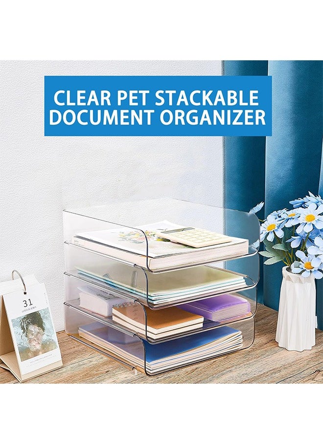 Garlo - Set of 4 Office Organization and Storage, Clear PET Letter Tray Desk Organizer, Stackable Document Organizer for Notes, Pens, File Paper, Desk - Image 1