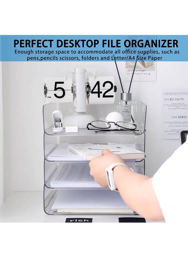 Garlo - Set of 4 Office Organization and Storage, Clear PET Letter Tray Desk Organizer, Stackable Document Organizer for Notes, Pens, File Paper, Desk - Image 1