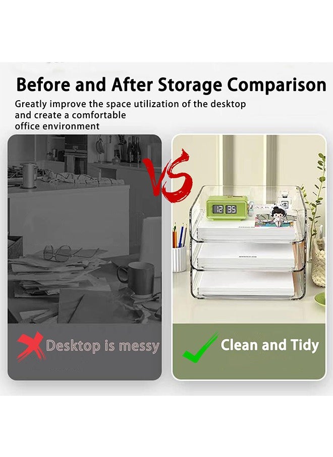 Garlo - Set of 4 Office Organization and Storage, Clear PET Letter Tray Desk Organizer, Stackable Document Organizer for Notes, Pens, File Paper, Desk - Image 1